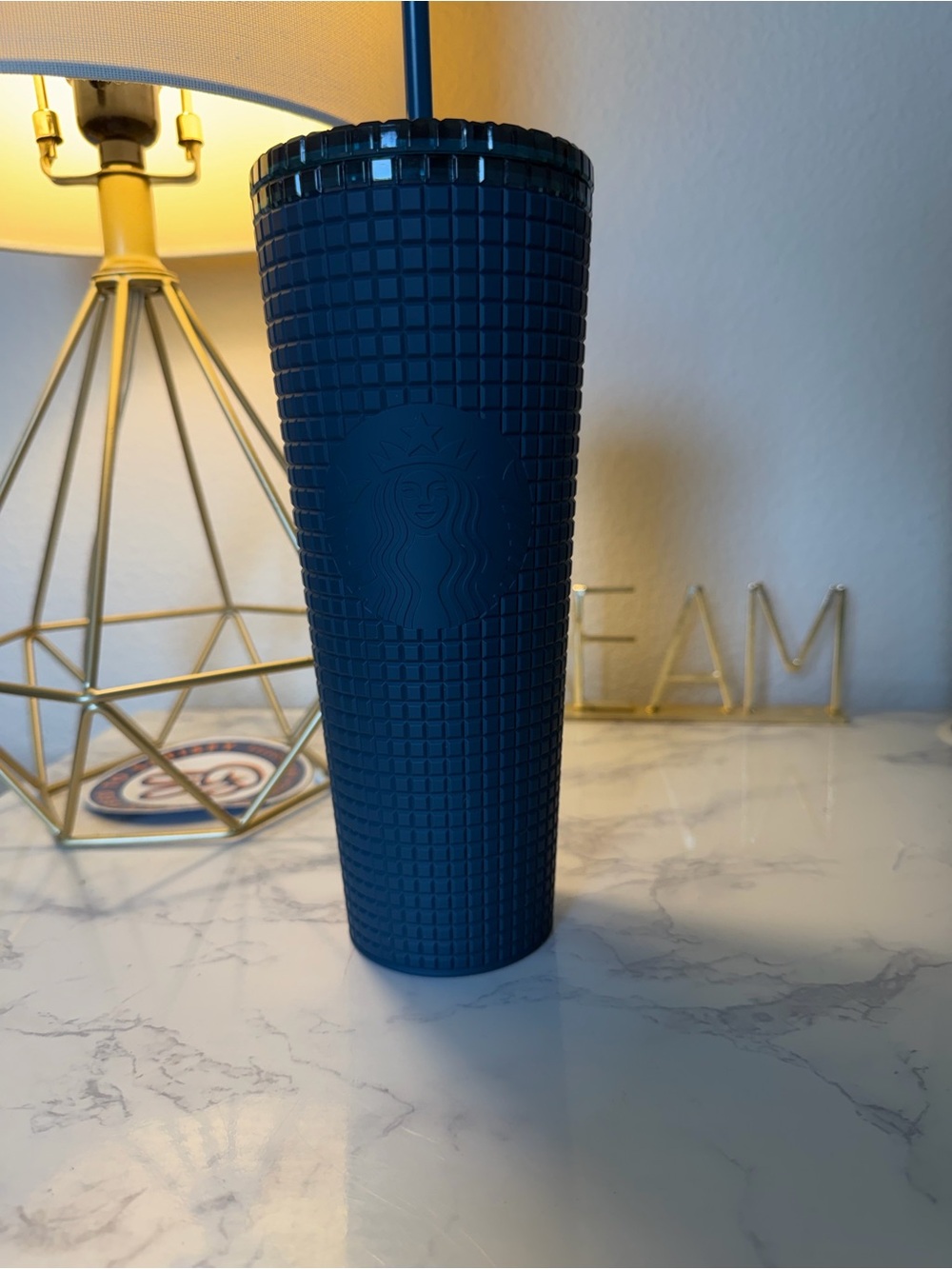 Starbucks Textured Matte Navy Blue Reusable Tumbler with Straw